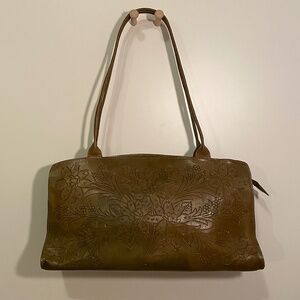 Hand Dyed Olive Tooled Leather Handbag
